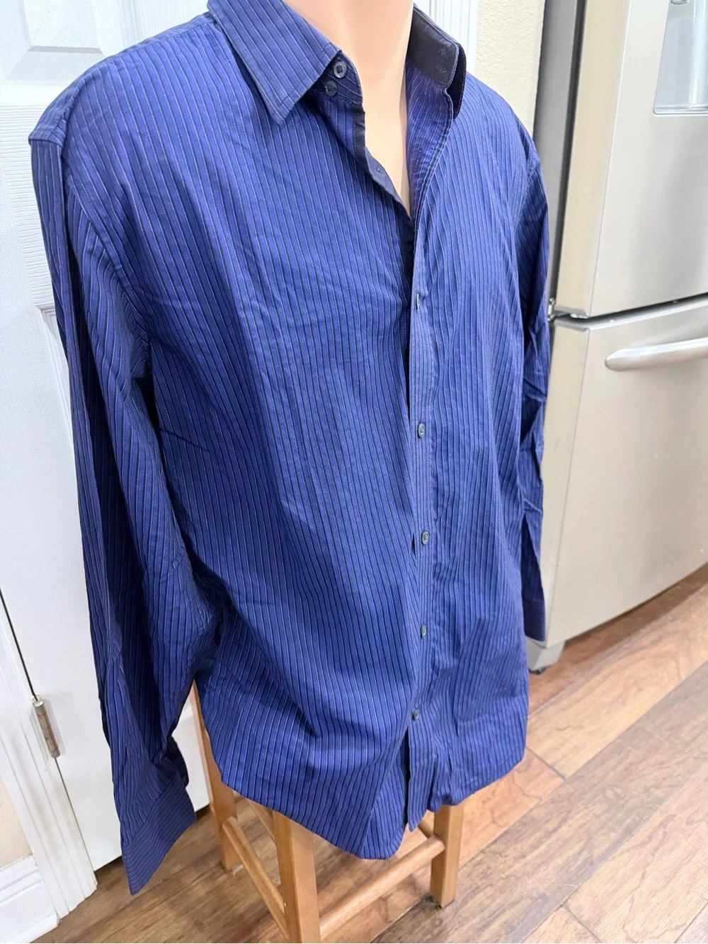 Banana Republic Shirt Mens Large Blue Striped Stretch Button Down Dress Shirt